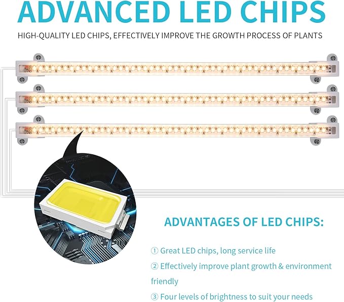 3 Head LED Grow Light Strips for Indoor Plants Full Spectrum 3500K, 144 LEDs Plant Light Bar with 3/9/12H Timer, 10 Dimmable Levels for Seedling Succulent, 13 Inches