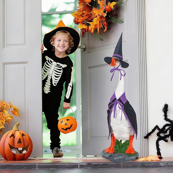 ONUPGO Halloween Goose Outfits, Lawn Porch Goose Clothes, Seasonal Sculpture Costume Suitable for 23 Inch Lawn Statue, Plastic/Cement Goose Statue, Garden, Yard, Patio, Party Decoration