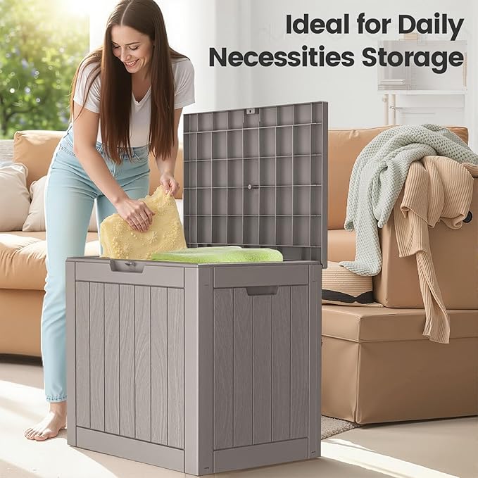 31 Gallon Outdoor Storage Box - Waterproof Resin Deck Box for Indoor & Outdoor Use, Lockable & UV Resistant Storage Bin for Package Delivery, Patio Cushions, Gardening Tools - Grey