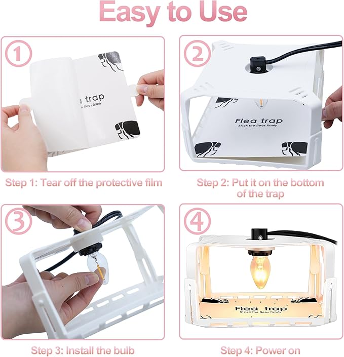 Flea Traps for Inside Your Home 2 Packs, Flea Trap with Light for Indoor Bed Bug, Flea Killer Pest Control, Non Toxic & Harmless, Friendly to Pets & Kids, with 6 Sticky Refills and 6 Lightbulbs