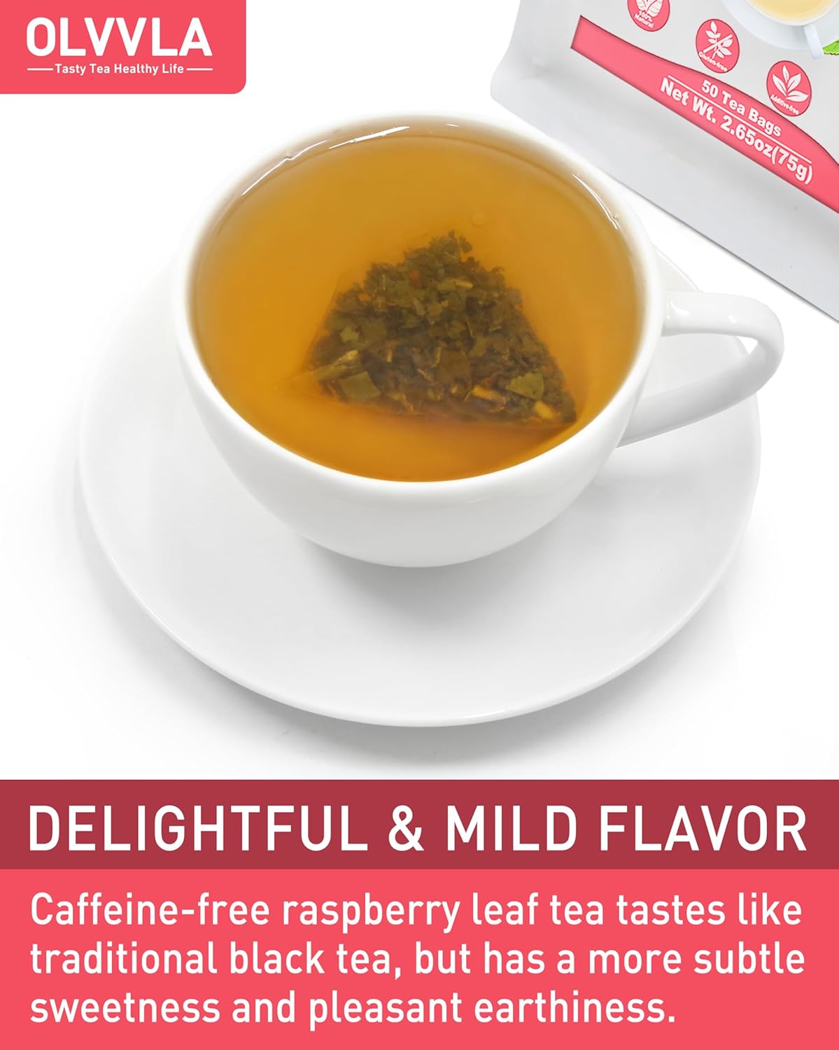 Olvvla - Raspberry Leaf Tea Bags - 1.5g X 50 Count - 100% Pure Red Raspberry Leaf Herbal Tea - Natural Pregnancy Tea - Non-GMO - Caffeine-free - Ease Menstrual Cramp & Support Healthy Pregnancy
