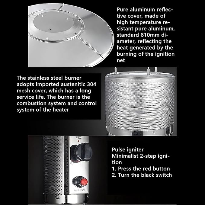 Natural Gas Patio Heater, Adjustable Height (55in-78in), Including an extended hose of 24 feet, Passed CE CSA Certification, It's really perfect to sit outside and use it in spring and autumn