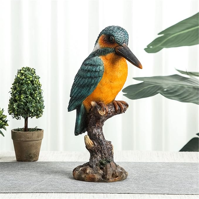 Resin Parrot on Stump Statue Beak Parrot Figurines Lifelike Tropical Bird Sculptures for Patio Lawn Yard Home Desktop Decoration - Green