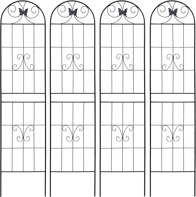 4 Pack Garden Trellises with Black Metal Coating, Trellis for Climbing Plants Outdoor, Roses, Vegetables, Vines, Cucumbers-19.7×86.7 inches.
