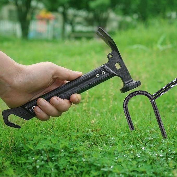 Black Rebar Stakes 12inx6mm Galvanized J Hook 6pcs – Heavy Duty Ground Tent Stakes for Fence,Bounce House,Outdoor Plants,Artificial Turf,Dog Coop,Metal Stakes for Christmas Decorations