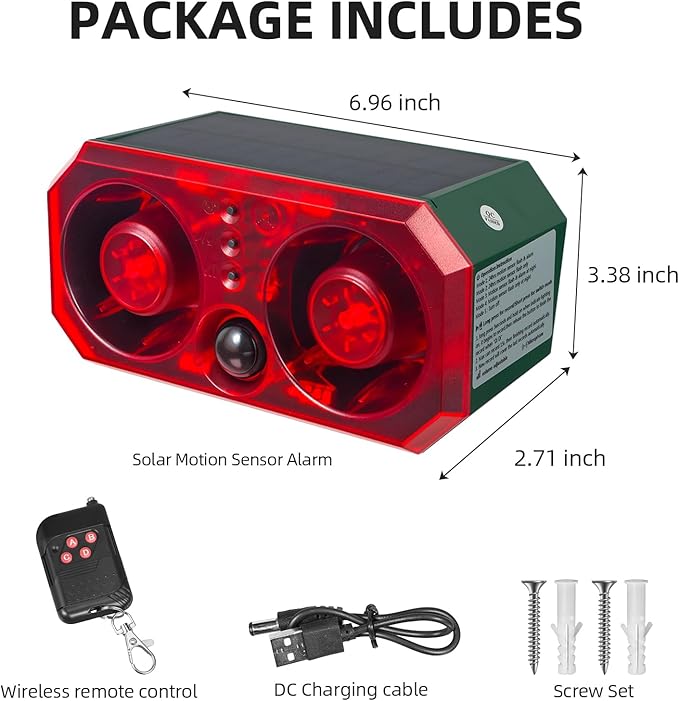 Solar Outdoor Cat Deterrent for Yard - Customizable Recording, Adjustable Volume, Multiple Modes, Ultrasonic Cat Deterrent for Farm, Pond, and Orchard Security with USB Charging and Remote Control