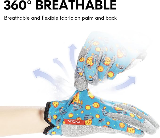 Vgo... 1-Pair Age 7-8 Kids Gardening Gloves,Children Yard Work Gloves,Soft Safety Outdoor Playing Gloves(Size XL, Blue Plane, KID-MF7362)