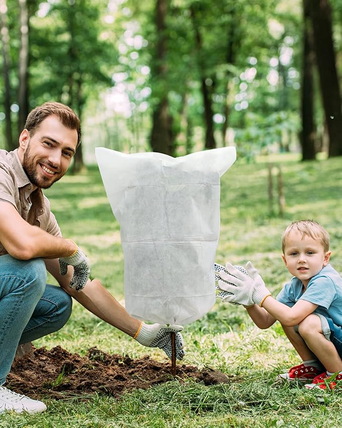 EAONE 12 Pack Plant Covers Freeze Protection, 24x32'' Winter Frosts Cloth for Outdoor Plants, Reusable Frost Blankets Drawstring Bags for Cold Freeze Sun Protection Bird Insect Prevention,White