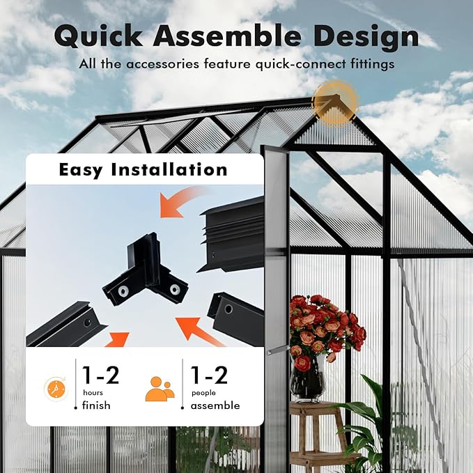 6×8FT Greenhouse for Outdoors, Large Walk in Greenhouse Kit and Winter Garden Planting, Enhanced Aluminum Green Houses for Outside Withstands Strong Wind or Heavy Snow to Protect Vegetables or Plants