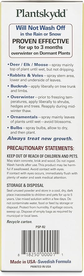 Plantskydd Animal Repellent - Repels Deer, Rabbits, Elk, Moose, Hares, Voles, Squirrels, Chipmunks and Other Herbivores; Wettable Powder Concentrate - 2.2 LB Box - Makes 2.5 Gallon Liquid (PSP-R2)