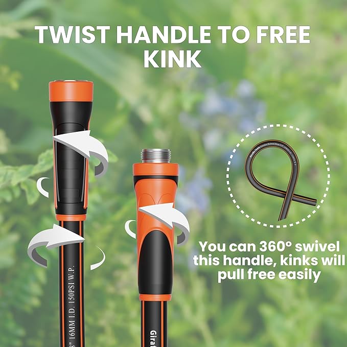 Giraffe Tools Garden Hose 75ft x 5/8", Water Hose Heavy Duty, Flexible, Lightweight Hybrid Hose with Swivel Handle, Male to Female Fittings, Burst 600 PSI