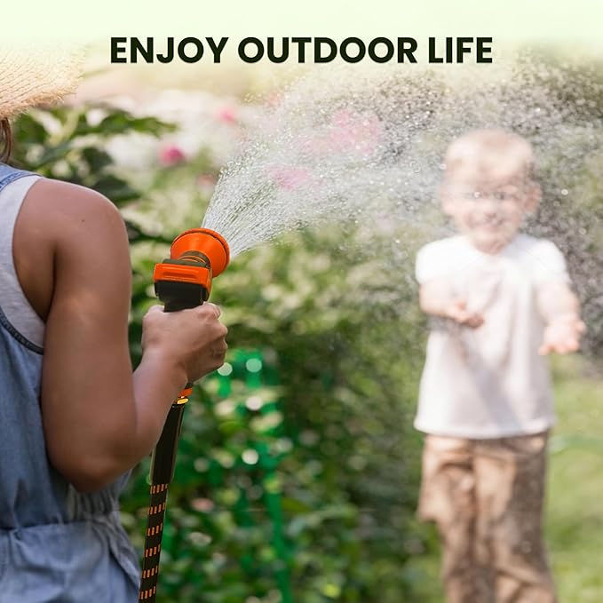 Giraffe Tools Garden Hose 50FT 1/2” Non-Expandable Lightweight Flexible Water Hoses Burst 600 psi with 9 Spray Function Nozzle Heavy Duty Hose