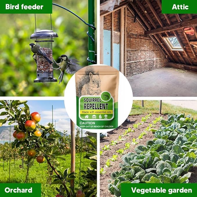 Squirrel Repellent Outdoor, Chipmunk Repellent for Attic/Garden/Bird Feeder/Yard/Car, Squirrels Deterrent, Keep Chipmunks Away, Safe Around People, Pets & Plants-8P