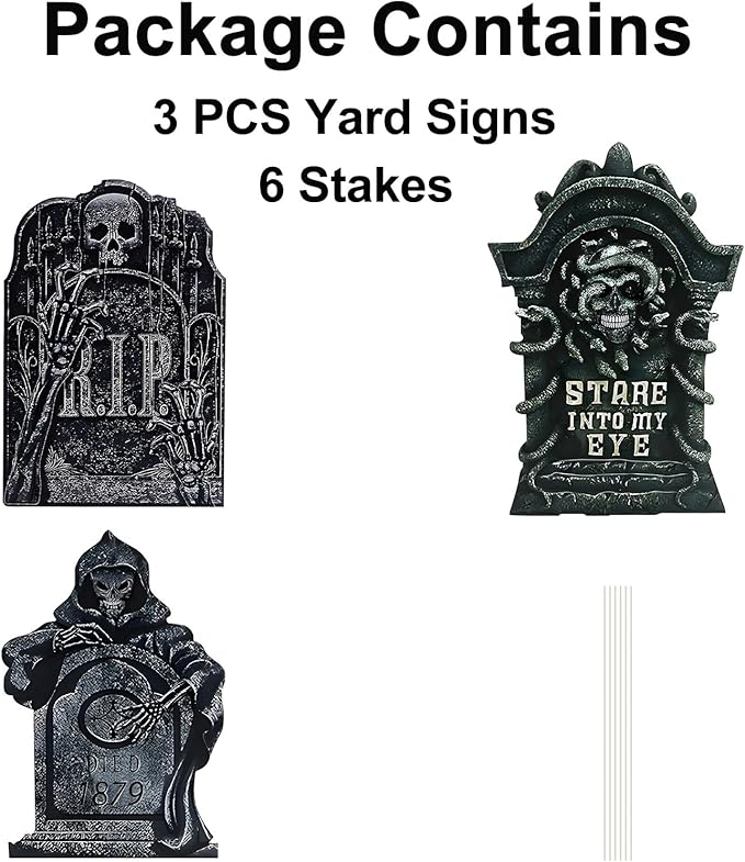Halloween Tombstone Decorations Gravestone Decor for Graveyard Headstone Yard Signs Outdoor Lawn Yard Garden Decorations Halloween Yard Stakes - 3PCS