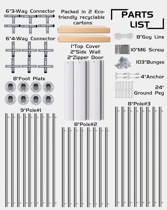 10 x 20 Ft Heavy-Duty Carport, Portable Garage, 180g PE Waterproof Canopy and 8 x 1.0 mm Poles for Full-Size Pickup Trucks, Boats, and SUVs - White
