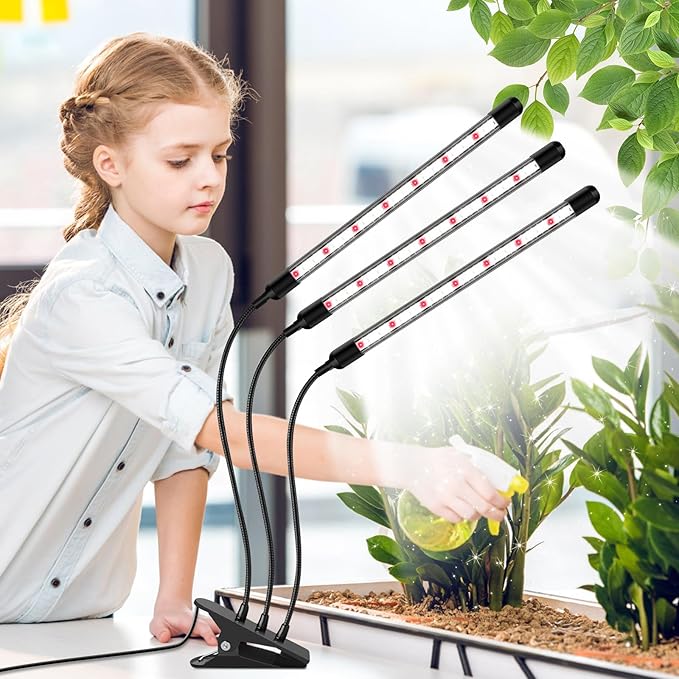 Tri-Heads Grow Lights for Indoor Plants, Full Spectrum Plant Lights for Indoor Growing with Adjustable 360ยฐ Gooseneck, 6/12/18H Timer & Dimming for Seedlings, Succulents, and Houseplants.