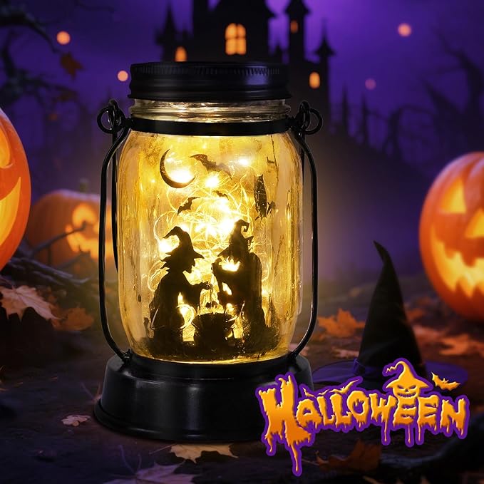Halloween Decorations Gifts for Women/Men Halloween Witch Solar Lanterns Witch Decorations Outdoor Lights Solar Garden for Yard, Patio,Backyard,Porch Torches Light