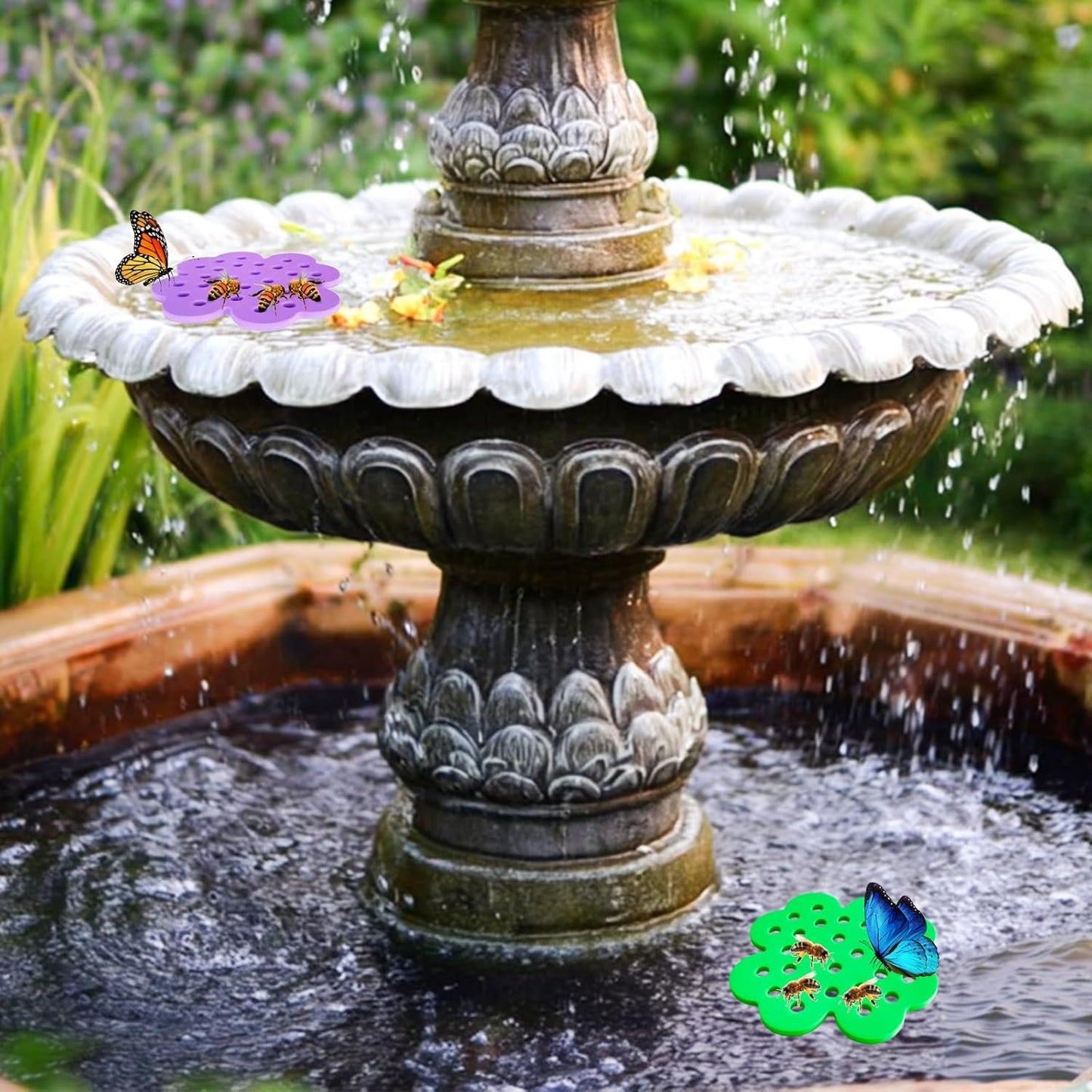 8 Pcs Bee Watering Station for Garden, Floating Bee Island & Butterfly Feeder with Bee Water, 4 Attracting Colors, 3X Faster Petal Texture, Zero-Drowning EVA Foam Design for Any Garden