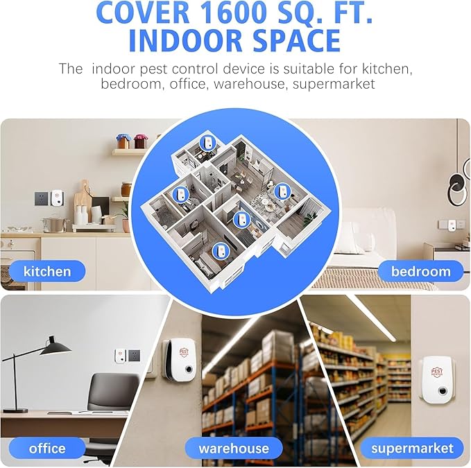 Ultrasonic Pest Repellent 10 Packs, Plug-in Pest Control Device Indoor for Repel Mosquitoes, Flies, Spiders, Beetles & Mice, Silent Solution for Homes, Offices, Kitchens, Insect Repellent