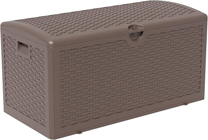 80 Gallon Pro Outdoor Storage Box Waterproof Lockable Resin Deck Box Large, Patio Storage Bin for Pool Accessories Cushion Furniture, Garden Tools, UV-Resistant Outside Delivery Brown