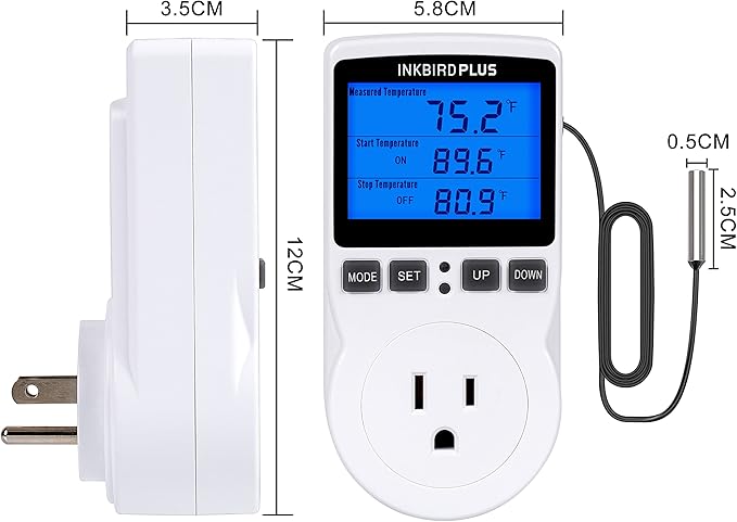 INKBIRDPLUS 1800W Heat Mat Thermostat Temperature Controller 120v 15A F and C Heating Cooling Control