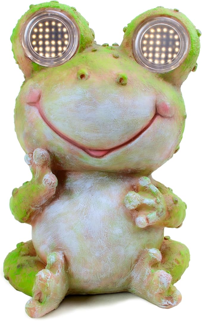 Solar Frog Garden Statue with Rotating Blinking Led Eyes Waterproof Resin Outdoor Decor Auto Dusk-to-Dawn Sensor for Patio Yard Garden Unique Birthday Housewarming Gifts for Women Mom Grandma