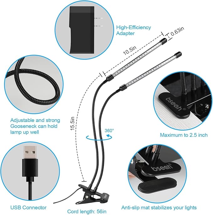 bseah Plant Grow Light for Indoor Plants 2 Pack, Full Spectrum Indoor Grow Light, Auto ON & Off Timer 3/9/12H