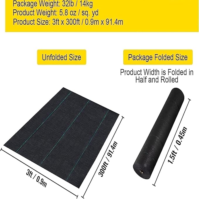 Double Layer 5.8oz Woven Weed Barrier Fabric,Commercial-Grade Double Layer UV-Resistant Landscape Ground Cover for Gardening Beds,Landscape Matting for Gardening Beds, Nurseries, Vineyards & Agricult