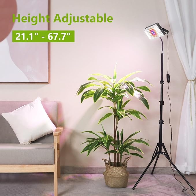 LBW Grow Light with Stand, Full Spectrum LED Plant Light, Floor Grow Lamp with 63" Adjustable Tripod, 4H/8H/12H Timer, 6 Dimmable Brightness, Ideal for Tall Plants
