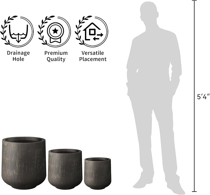 Kante 11.6" Dia Round Concrete Planter, Outdoor Indoor Large Plant Pots Containers with Drainage Hole and Rubber Plug for Home Garden Patio, Oil Rubbed Bronze