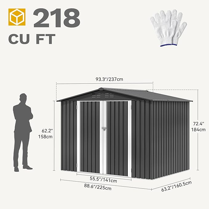 DWVO 8'x6' Large Metal Outdoor Storage Shed, Heavy Duty Tool Storage Sheds for Backyard Patio Lawn - Ideal for Bicycles, Garden Tools, and Lawn Equipment, Easy-to-Assemble, Dark Gray