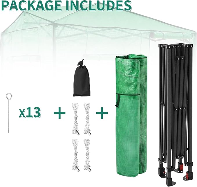 EAGLE PEAK Instant Pop-up Greenhouse, Indoor Outdoor Plant Gardening Green House, Roll-Up Zipper Doors and Side Windows, Walk in 8x6 ft, Green/Clear