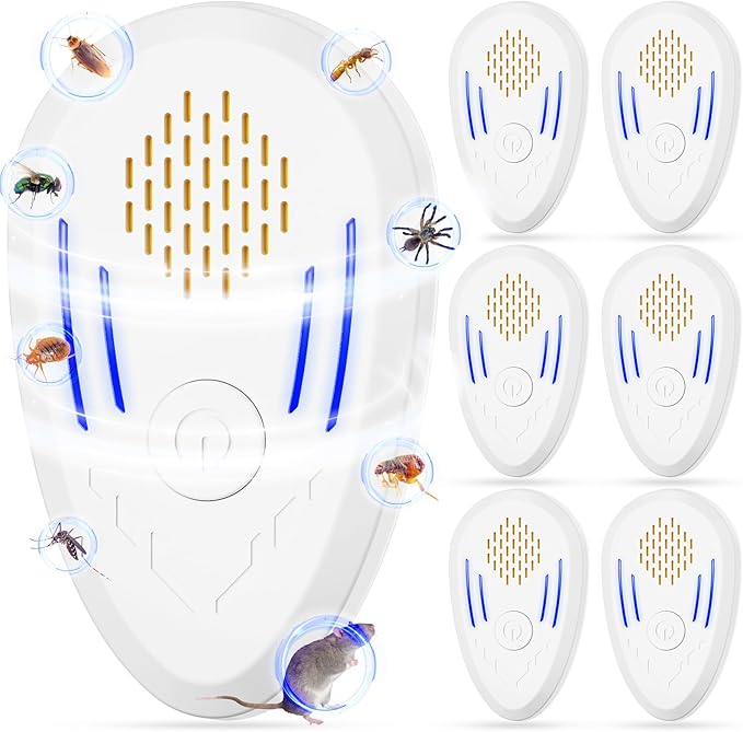 Ultrasonic Pest Repellent Indoor 6 Packs, Ultrasonic Repellent for Rodent, Mouse, Mice, Bugs, Spider, Mosquito, Roach, Electronic Plug in Pest Control, Cockroach Killer, Ant Traps, with Button, Home