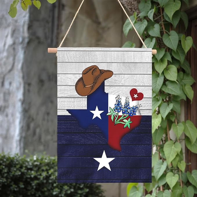 Texas Bluebonnet Garden Flag Cowboy Hat Texas State Yard Flag Americana Western House Banner Polyester Double Sided for Outdoor Wall Yard Patio Window Porch Welcome Banners Gift 28 x 40 Inch