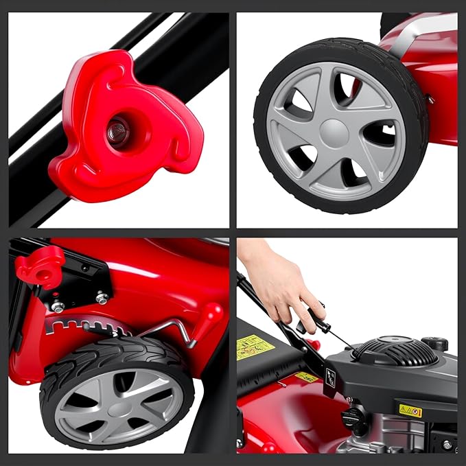 Gas Lawn Mower, 3 in 1 Gas Lawn Mower, 131cc 4-Cycle Push Mower Gas, Push Lawn Cutter with 50L Grass Tank, Position Cutting Height Adjustment, Low Noise & Fuel-Efficient for Lawn, Yard and Garden