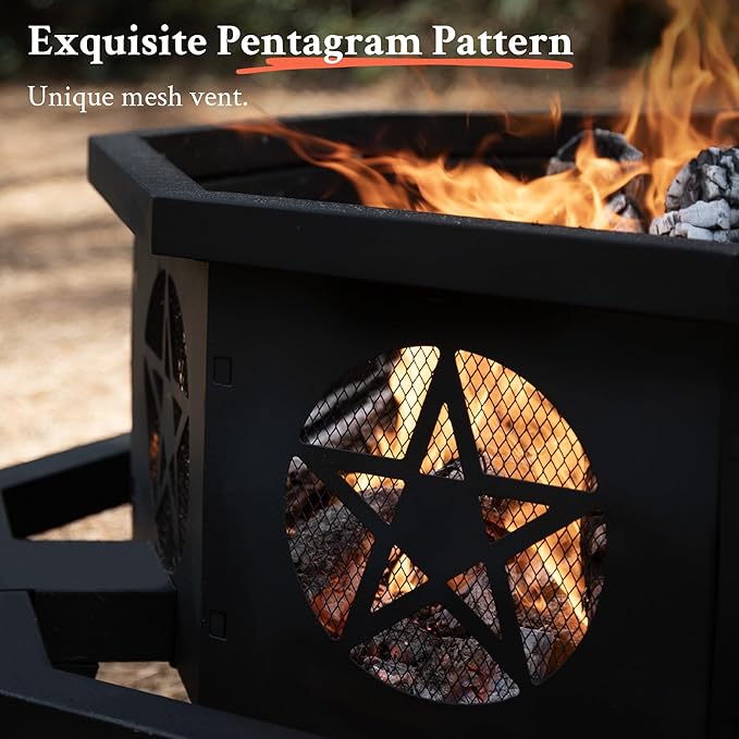 Verdelxue 35 Inch Octagonal Fire Pit with Cooking Grill,Outdoor Wood Burning Fire Pit for Camping Outside Picnic Bonfire,Heavy Duty Firepit for Backyard Garden Patio