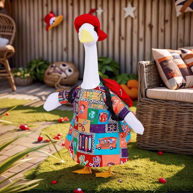 AZYM Back to School Porch Goose Outfits,3 Pcs/Set Yard Goose Statue Clothes for 23" Statue Patio Lawn Garden Decoration(Black)