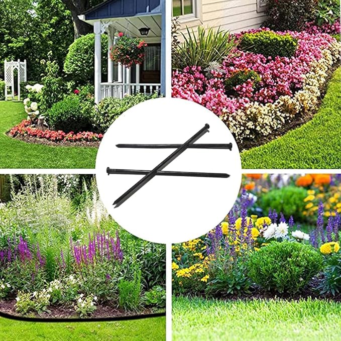 Metal Landscape Stakes,10Inch 100Pcs Landscape Edging Anchoring Spikes for Tent Spikes,Paver Edging,Artificial Turf Stakes,Tent and More (100, Black)