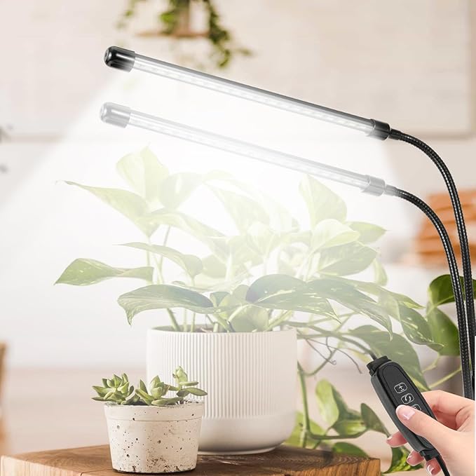Grow Lights for Indoor 6000K White Red 40 LEDs, Full Spectrum 9-Level Dimmable Indoor Plant Growing Light for Seed Starting, Auto on/Off Clip LED Plant Grow Lamp, 3/9/12H Timer, 2Packs