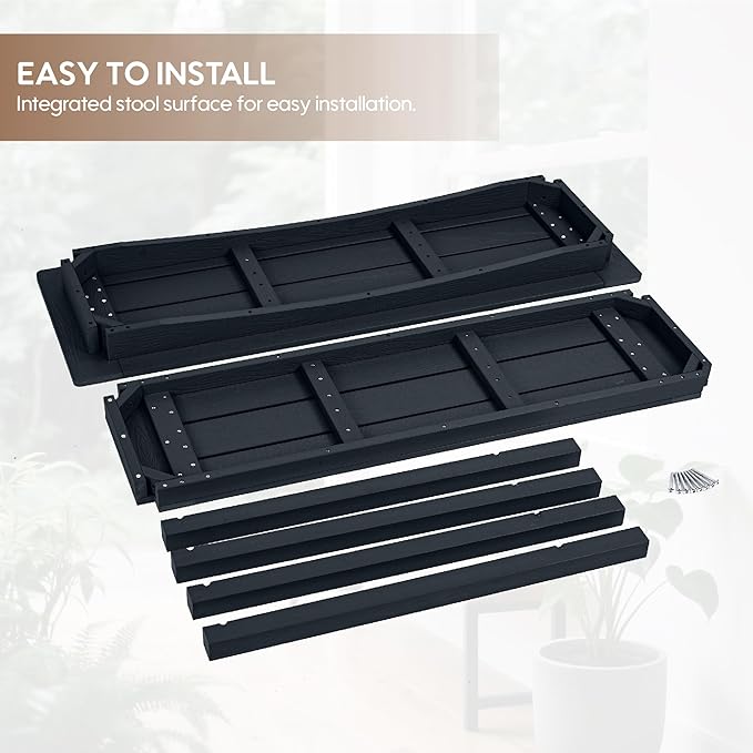 Weatherproof HIPS Outdoor Console Table, 48'' 2-Shelf SideTable Indoor/Outdoor Use, Multifunctional Buffet Table Bar Storage Organizer for Entryway,Yard, Patio, Outside Plant Stand Table, Black