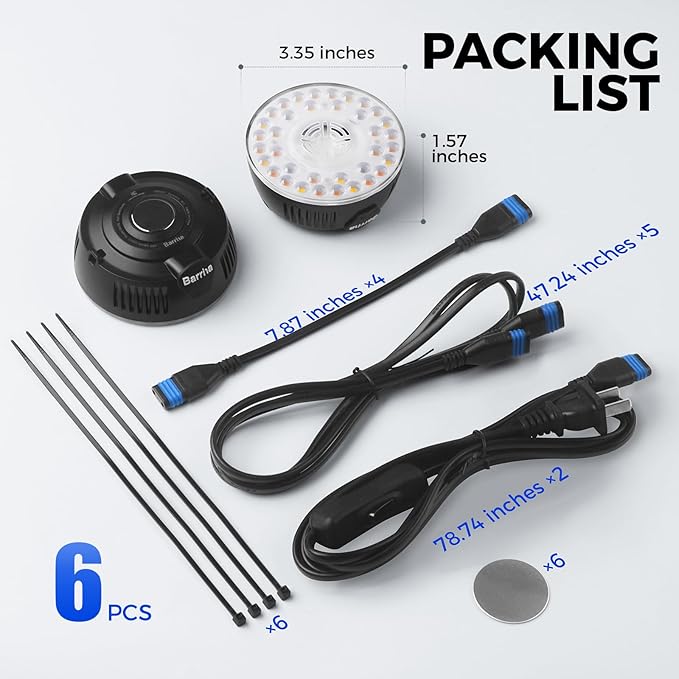 Barrina Orbgrow OG09 Puck LED Grow Light with 660nm Red LEDs, 54W(6 x 9W, 810 Watt Equiv), Plant Lights for Indoor Plants Full Spectrum, Magnetic & Linkable, Small Grow lamp, Seeding, 6 Packs, Black