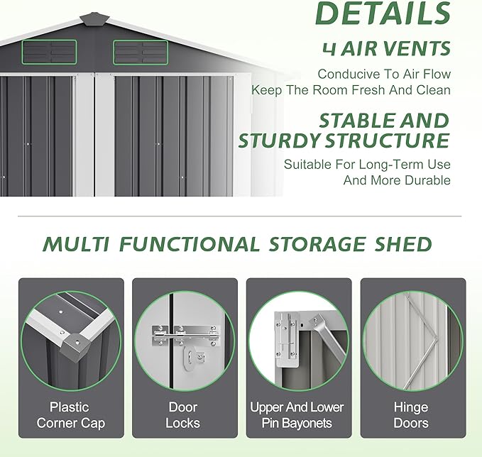 6 x 4 FT Outdoor Storage Shed with Floor Base & Lockable Hinge Door,Metal Garden Shed W/Sloped Roof,for Backyard Patio Lawn,Gray