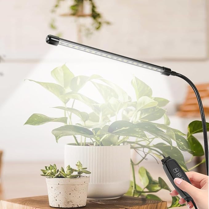 LED Grow Lights for Indoor Plants, 6000K Clip Plant Light with White Red LEDs, Grow Light Strips for Seed Starting 9 Dimmable Levels Auto ON Off with 3/9/12H Timer