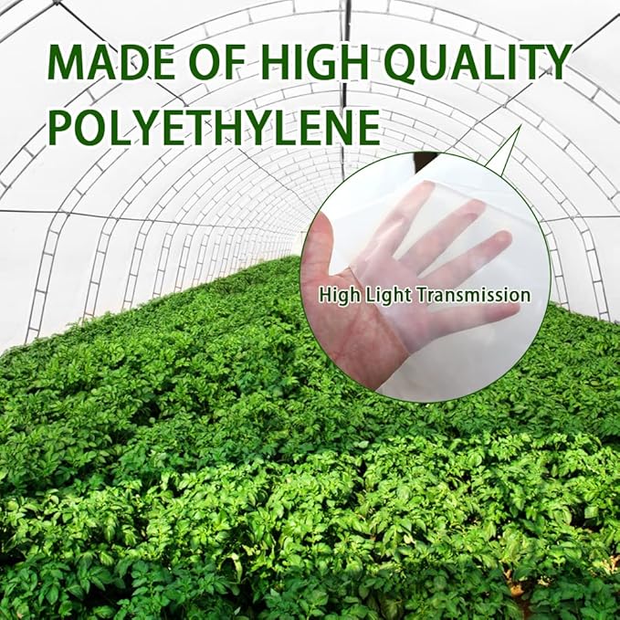 6 mil Greenhouse Plastic Film Sheeting Cover 16 x 26 Ft UV Resistant Clear Polyethylene Film Green House Hoop Farm Plastic Cover for Gardening, Farming, Agriculture