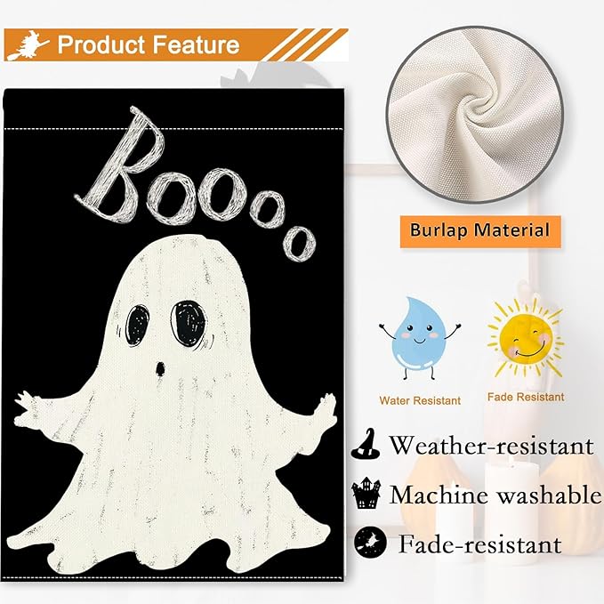 Halloween Ghost Garden Flag 12x18 Inch Double Sided Outside Boo Black Holiday Yard Outdoor Decoration