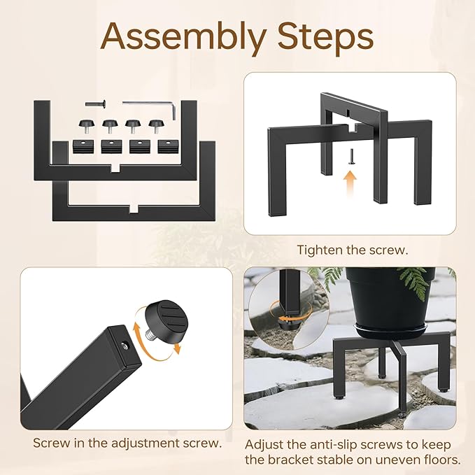 Adjustable Plant Stand Indoor Outdoor,Metal Modern Plant Stands, Plant Stand with Adjustable Feet,Low Short Plant Stands,Fit 8-12 inch Pots,Black (Pot & Plant Not Included)