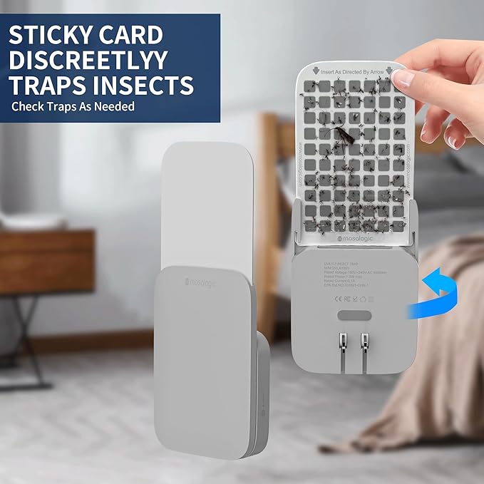 Mosalogic Fly Insect Trap Plug-in Mosquito Killer Indoor Gnat Moth Catcher Fly Tapper with Night Light UV Attractant Catcher for Home Office Grey-1Pack