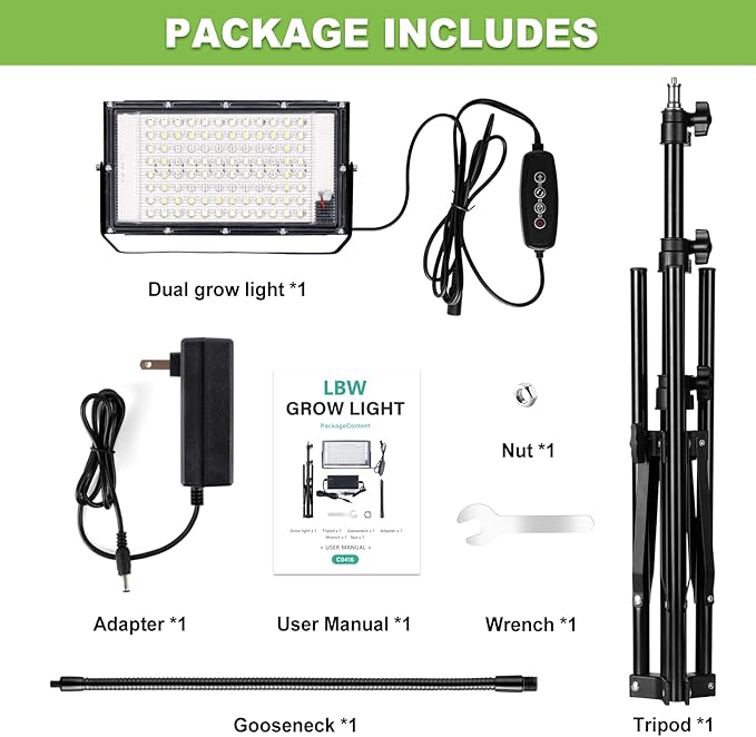 LBW Grow Lights for Indoor Plants, 96 LEDs Full Spectrum Standing Plant Grow Light with 4/8/12H Timer, 6 Dimmable Levels,68" Adjustable Tripod, Floor Grow Lamp for Tall Large Indoor Plants Growing