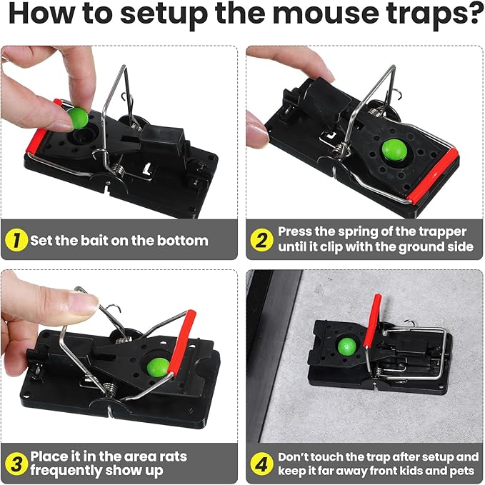 Qualirey 18 Pcs Plastic Mouse Rat Traps House Indoor Quick Effective Safe for Warehouse Garden Kitchen 3.86 x 1.81 x 2.17 Inch (Black,Red)