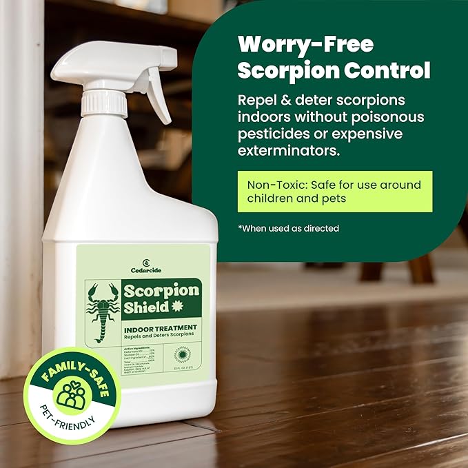 Cedarcide Scorpion Shield (Quart) Indoor Cedar Oil Pest Control Spray - Kills & Repels Scorpions and Other Pests Guaranteed - Pet Safe